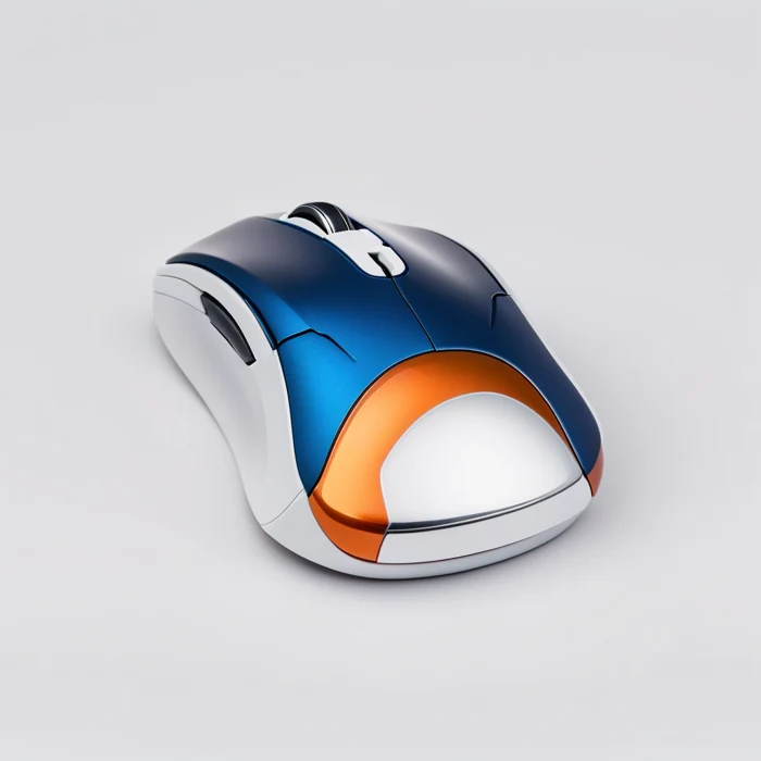 Blue, silver, and orange computer mouse