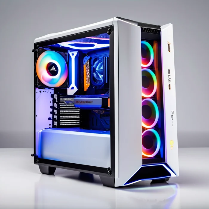 A desktop gaming computer with illuminated components
